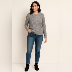 Vince Camuto Gray Marled Cable Knit Sweater Women’s Size L Soft Cotton Blend